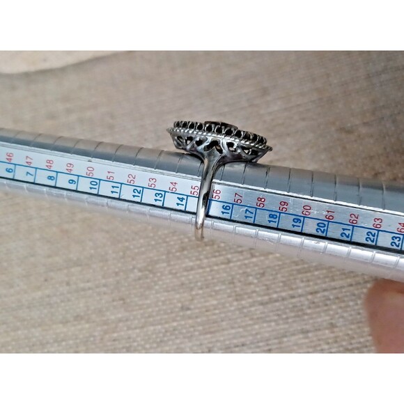 Vintage Onyx Diamond Filigree Ring 10k White Gold Size 7.75 - Picture 9 of 12